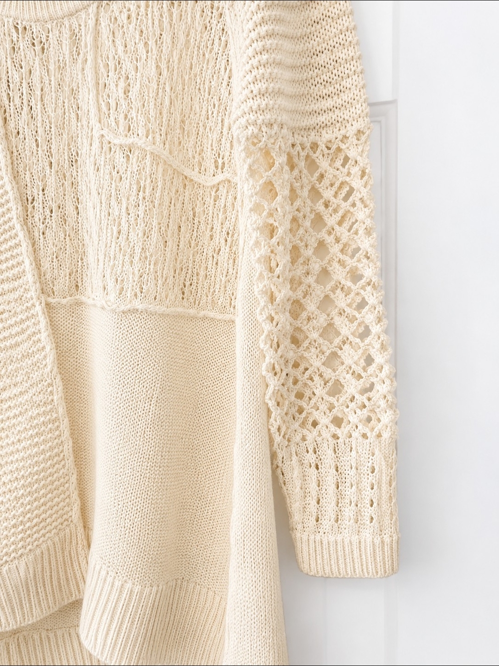 Sundance Cream Patchwork Open-Knit Pullover Sweater - Picture 3 of 6